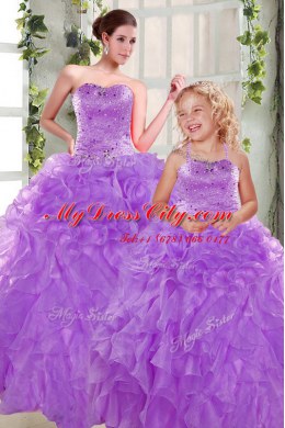 Organza Sleeveless Floor Length Quinceanera Gowns and Beading and Ruffles