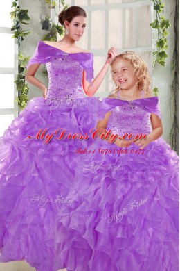 Organza Sleeveless Floor Length Quinceanera Gowns and Beading and Ruffles