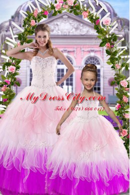 Modest Multi-color Sweetheart Lace Up Beading Quince Ball Gowns Sleeveless