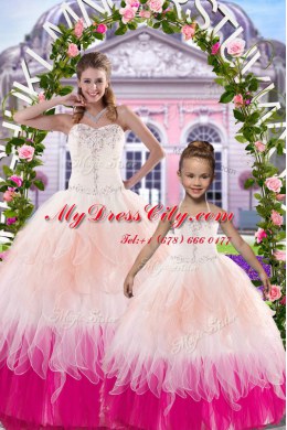 Customized Sleeveless Lace Up Floor Length Beading Sweet 16 Dress