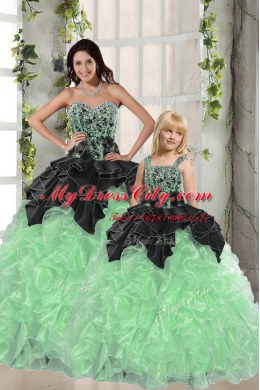 Vintage Apple Green Sleeveless Organza Lace Up 15 Quinceanera Dress for Military Ball and Sweet 16 and Quinceanera