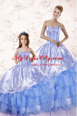 Floor Length Baby Blue Sweet 16 Dress Organza Sleeveless Beading and Ruffled Layers