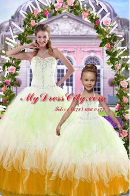 Sleeveless Lace Up Floor Length Beading and Ruffles Sweet 16 Quinceanera Dress