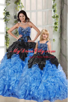 Ball Gowns Quinceanera Dresses Black and Blue Sweetheart Organza Sleeveless Floor Length Lace Up