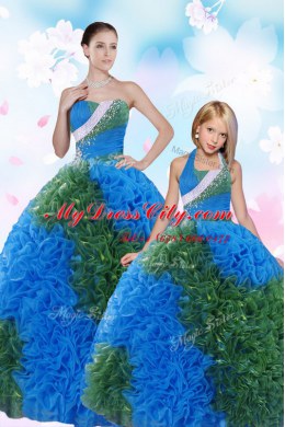 Adorable Sequins Pick Ups Sweetheart Sleeveless Lace Up Sweet 16 Quinceanera Dress Multi-color Taffeta