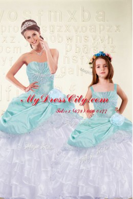 Aqua Blue Ball Gowns Sweetheart Sleeveless Organza and Taffeta Floor Length Lace Up Ruffled Layers Quinceanera Dress