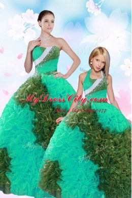 Decent Sweetheart Sleeveless Quinceanera Dresses Floor Length Sequins and Pick Ups Multi-color Taffeta