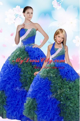 Best Sequins Pick Ups Floor Length Ball Gowns Sleeveless Multi-color Quinceanera Dresses Lace Up