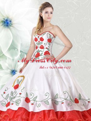 Enchanting Sweetheart Sleeveless Organza and Taffeta Quince Ball Gowns Embroidery and Ruffled Layers Lace Up