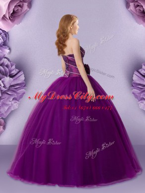Amazing Sleeveless Floor Length Hand Made Flower Zipper Sweet 16 Dress with Dark Purple