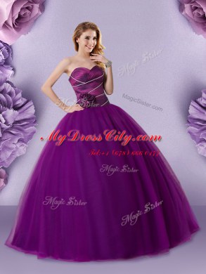 Amazing Sleeveless Floor Length Hand Made Flower Zipper Sweet 16 Dress with Dark Purple