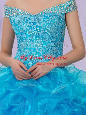 Off The Shoulder Sleeveless Lace Up Quinceanera Dress Baby Blue Organza