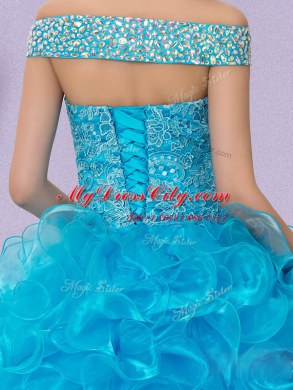 Off The Shoulder Sleeveless Lace Up Quinceanera Dress Baby Blue Organza