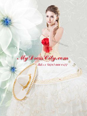 White Lace Up Sweetheart Beading and Embroidery and Ruffles Quinceanera Gowns Organza and Taffeta Sleeveless