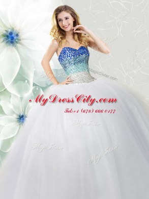 White Quinceanera Dresses Military Ball and Sweet 16 and Quinceanera and For with Beading Sweetheart Sleeveless Lace Up