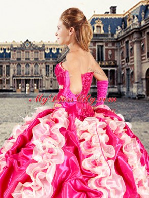 Modest Sleeveless Beading and Ruffles and Pick Ups Lace Up Quince Ball Gowns