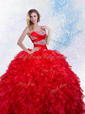 Affordable Sleeveless Floor Length Beading and Ruffles Lace Up Quinceanera Gown with Royal Blue