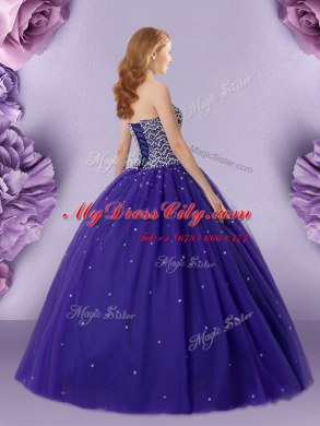 Affordable Strapless Sleeveless Lace Up Ball Gown Prom Dress Purple Tulle