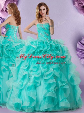 Sleeveless Lace Up Floor Length Beading and Ruffles Vestidos de Quinceanera
