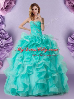 Sleeveless Lace Up Floor Length Beading and Ruffles Vestidos de Quinceanera