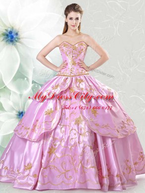 Top Selling Satin Sweetheart Sleeveless Lace Up Embroidery Quinceanera Dresses in Lilac