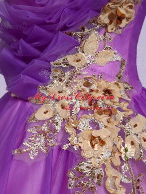 Fashionable Floor Length Purple 15 Quinceanera Dress One Shoulder Sleeveless Lace Up