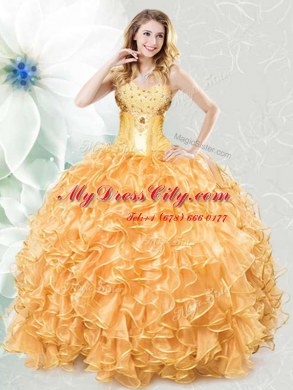 Organza Sleeveless Floor Length Quinceanera Gown and Beading and Ruffles