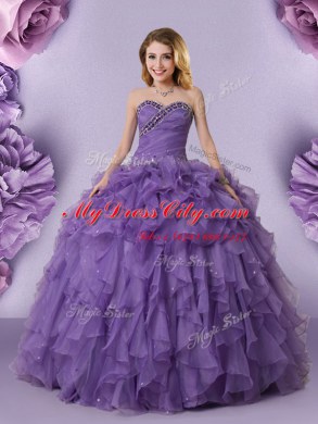 Fancy Purple Sweet 16 Dress Military Ball and Sweet 16 and Quinceanera and For with Beading and Ruffles Sweetheart Sleeveless Lace Up