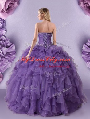 Fancy Purple Sweet 16 Dress Military Ball and Sweet 16 and Quinceanera and For with Beading and Ruffles Sweetheart Sleeveless Lace Up