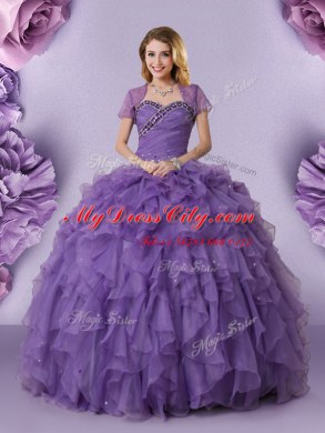 Fancy Purple Sweet 16 Dress Military Ball and Sweet 16 and Quinceanera and For with Beading and Ruffles Sweetheart Sleeveless Lace Up