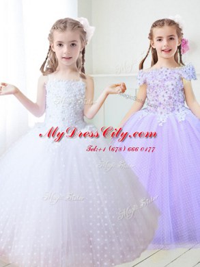 Glittering White Sleeveless Beading and Appliques Floor Length Flower Girl Dresses for Less