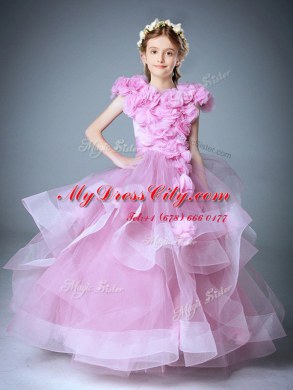 Modest Tulle Scoop Sleeveless Zipper Hand Made Flower Flower Girl Dresses for Less in Baby Pink