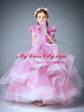 Modest Tulle Scoop Sleeveless Zipper Hand Made Flower Flower Girl Dresses for Less in Baby Pink