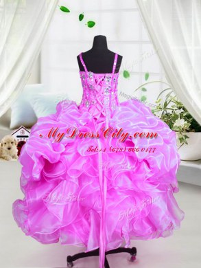 Affordable Beading and Ruffles Party Dress Purple Lace Up Sleeveless Floor Length