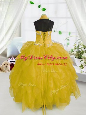 Halter Top Organza Sleeveless Floor Length Pageant Dress Toddler and Beading and Ruffles