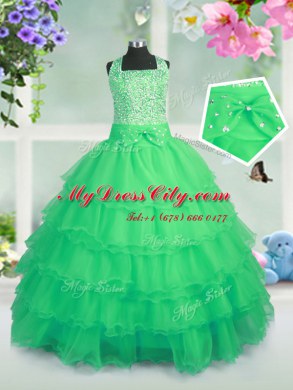 Floor Length Little Girls Pageant Gowns Organza Sleeveless Beading and Ruffled Layers