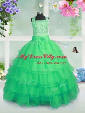 Floor Length Little Girls Pageant Gowns Organza Sleeveless Beading and Ruffled Layers