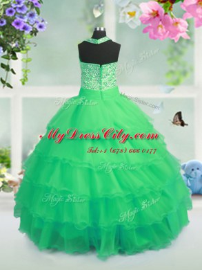 Floor Length Little Girls Pageant Gowns Organza Sleeveless Beading and Ruffled Layers