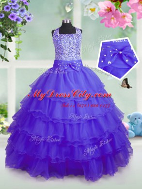 Best Ruffled Floor Length Ball Gowns Sleeveless Purple Juniors Party Dress Zipper
