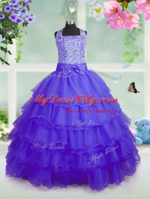 Best Ruffled Floor Length Ball Gowns Sleeveless Purple Juniors Party Dress Zipper