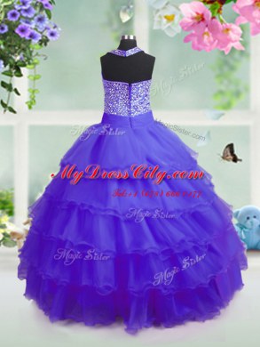 Best Ruffled Floor Length Ball Gowns Sleeveless Purple Juniors Party Dress Zipper