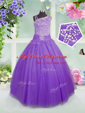 Trendy Lavender Sleeveless Tulle Side Zipper Custom Made for Party and Wedding Party