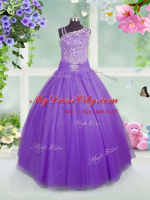 Trendy Lavender Sleeveless Tulle Side Zipper Custom Made for Party and Wedding Party