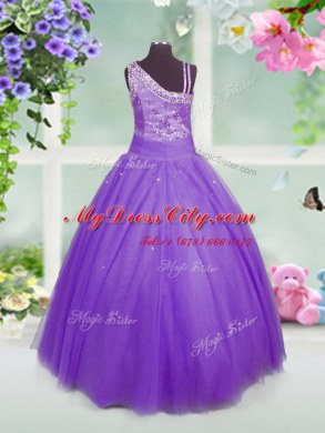 Trendy Lavender Sleeveless Tulle Side Zipper Custom Made for Party and Wedding Party