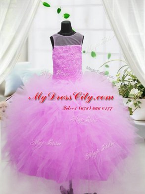 Scoop Sleeveless Zipper Pageant Dress for Girls Hot Pink Tulle