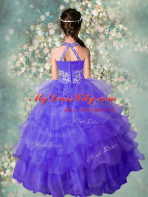 Halter Top Sleeveless Organza Child Pageant Dress Beading and Ruffled Layers Zipper