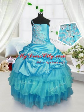 Unique Sleeveless Lace Up Floor Length Pick Ups Pageant Gowns For Girls