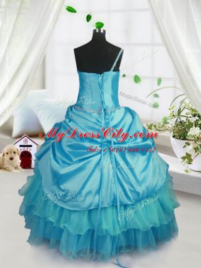 Unique Sleeveless Lace Up Floor Length Pick Ups Pageant Gowns For Girls