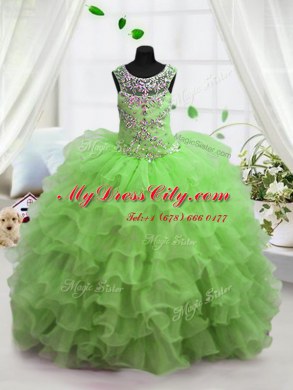 Scoop Sleeveless Floor Length Beading and Ruffled Layers Lace Up Kids Pageant Dress