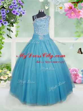 Sleeveless Side Zipper Floor Length Beading Kids Formal Wear